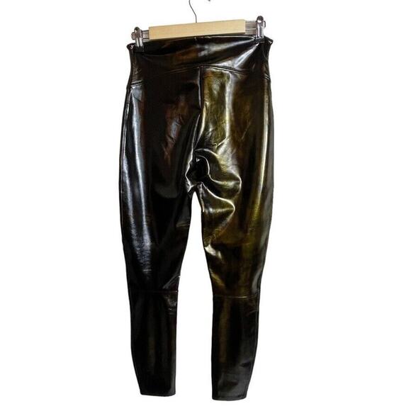Spanx Faux Patent Leather Brown Black Tie Dye Size M Leggings‎ High Waist - Picture 2 of 7